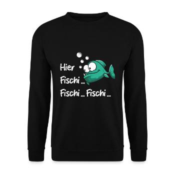 Angeln HIER FISCHI FISCHI FISCHI... Lustig Angler - Unisex Pullover - Schwarz - Vorne - Alina (178cm) & Michal (187cm)