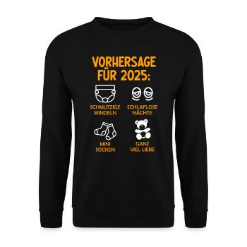Werdende Eltern Vorhersage für 2025 Werdender Papa - Unisex Pullover - Schwarz - Vorne - Alina (178cm) & Michal (187cm)