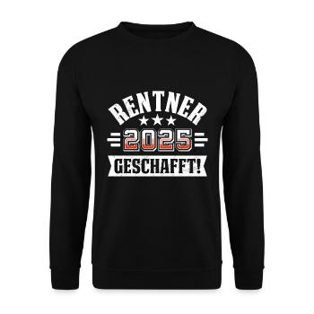 RENTNER 2025 GESCHAFFT Lustiges Ruhestand - Unisex Pullover - Schwarz - Vorne - Alina (178cm) & Michal (187cm)