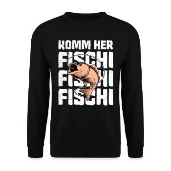 Angler KOMM HER FISCHI FISCHI FISCHI Lustiges - Unisex Pullover - Schwarz - Vorne - Alina (178cm) & Michal (187cm)
