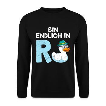 Rentner BIN ENDLICH IN R ENTE Lustiges Renten - Unisex Pullover - Schwarz - Vorne - Alina (178cm) & Michal (187cm)