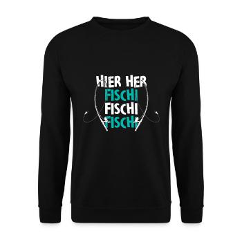 Angeln HIER HER FISCHI FISCHI FISCHI Lustiges - Unisex Pullover - Schwarz - Vorne - Alina (178cm) & Michal (187cm)
