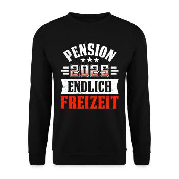 PENSION 2025 ENDLICH FREIZEIT Lustiges Renten - Unisex Pullover - Schwarz - Vorne - Alina (178cm) & Michal (187cm)