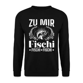 Angler Outfit ZU MIR FISCHI FISCHI FISCHI Lustiges - Unisex Pullover - Schwarz - Vorne - Alina (178cm) & Michal (187cm)