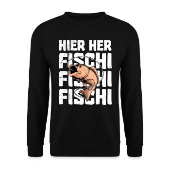 Angeln HIER HER FISCHI FISCHI FISCHI Lustiges - Unisex Pullover - Schwarz - Vorne - Alina (178cm) & Michal (187cm)