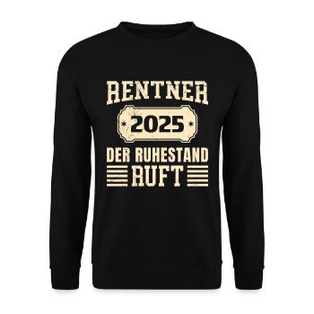 RENTNER 2025 DER RUHESTAND RUFT Lustiges Rente - Unisex Pullover - Schwarz - Vorne - Alina (178cm) & Michal (187cm)