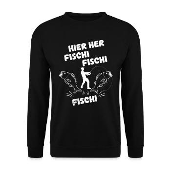 Angeln HIER HER FISCHI FISCHI FISCHI Lustiges - Unisex Pullover - Schwarz - Vorne - Alina (178cm) & Michal (187cm)