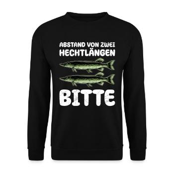 Hecht Angeln ABSTAND VON ZWEI HECHTLÄNGEN BITTE - Unisex Pullover - Schwarz - Vorne - Alina (178cm) & Michal (187cm)