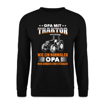 OPA MIT TRAKTOR WIE EIN NORMALER OPA NUR COOLER - Unisex Pullover - Schwarz - Vorne - Alina (178cm) & Michal (187cm)