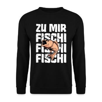Angler Outfit ZU MIR FISCHI FISCHI FISCHI Lustiges - Unisex Pullover - Schwarz - Vorne - Alina (178cm) & Michal (187cm)