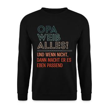 OPA WEIß ALLES UND WENN NICHT MACHT ER ES PASSEND - Unisex Pullover - Schwarz - Vorne - Alina (178cm) & Michal (187cm)
