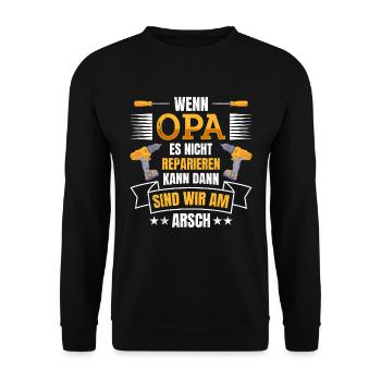 Opi WENN OPA ES NICHT REPARIEREN KANN SIND WIR AM - Unisex Pullover - Schwarz - Vorne - Alina (178cm) & Michal (187cm)