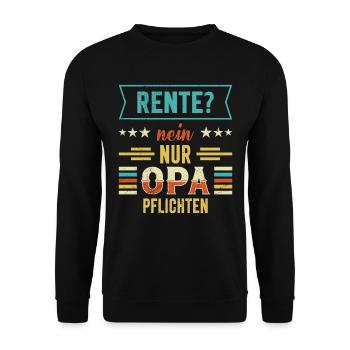 RENTE? NEIN NUR OPA PFLICHTEN Lustiges Opi - Unisex Pullover - Schwarz - Vorne - Alina (178cm) & Michal (187cm)