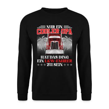 Opi NUR EIN COOLER OPA HAT DAS DING ZUM LKW FAHRER - Unisex Pullover - Schwarz - Vorne - Alina (178cm) & Michal (187cm)