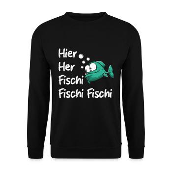 Angeln HIER HER FISCHI FISCHI FISCHI Lustiges - Unisex Pullover - Schwarz - Vorne - Alina (178cm) & Michal (187cm)