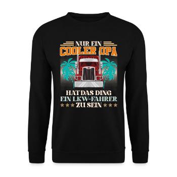 Opi NUR EIN COOLER OPA HAT DAS DING ZUM LKW FAHRER - Unisex Pullover - Schwarz - Vorne - Alina (178cm) & Michal (187cm)