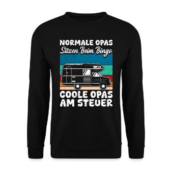 Opi NORMALE OPAS SPIELEN BINGO COOLE AM STEUER - Unisex Pullover - Schwarz - Vorne - Alina (178cm) & Michal (187cm)