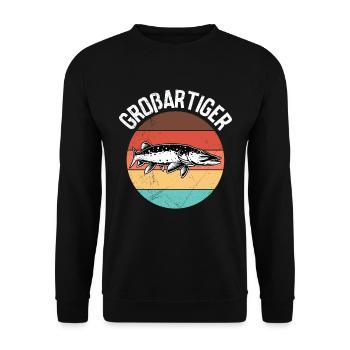 Hecht Angeln GROßARTIGER HECHT Lustiges Angler - Unisex Pullover - Schwarz - Vorne - Alina (178cm) & Michal (187cm)