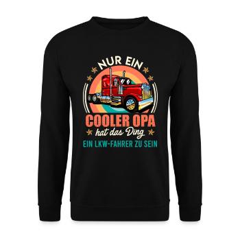 Opi NUR EIN COOLER OPA HAT DAS DING ZUM LKW FAHRER - Unisex Pullover - Schwarz - Vorne - Alina (178cm) & Michal (187cm)