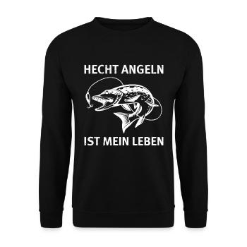HECHT ANGELN IST MEIN LEBEN Angler Outfit Hecht - Unisex Pullover - Schwarz - Vorne - Alina (178cm) & Michal (187cm)