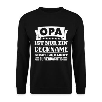 OPA IST EIN DECKNAME KOMPLIZE KLINGT VERDÄCHTIG - Unisex Pullover - Schwarz - Vorne - Alina (178cm) & Michal (187cm)