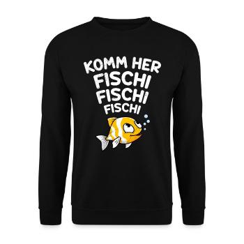 Angler KOMM HER FISCHI FISCHI FISCHI Lustiges - Unisex Pullover - Schwarz - Vorne - Alina (178cm) & Michal (187cm)