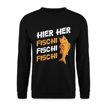 Angeln HIER HER FISCHI FISCHI FISCHI Lustiges - Unisex Pullover - Schwarz - Vorne - Alina (178cm) & Michal (187cm)