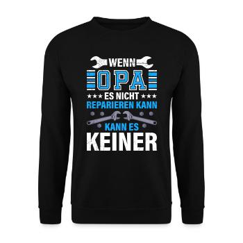 Opi WENN OPA ES NICHT REPARIEREN KANN KANNS KEINER - Unisex Pullover - Schwarz - Vorne - Alina (178cm) & Michal (187cm)
