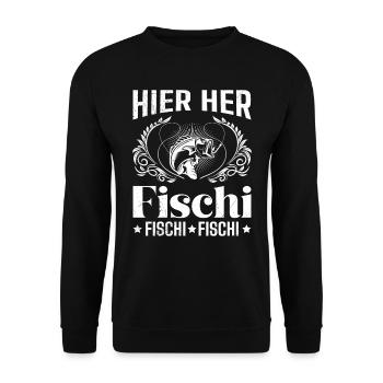 Angeln HIER HER FISCHI FISCHI FISCHI Lustiges - Unisex Pullover - Schwarz - Vorne - Alina (178cm) & Michal (187cm)