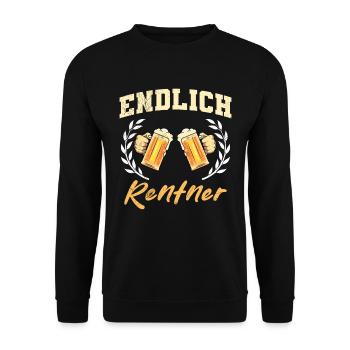 ENDLICH RENTNER Lustiges Renteneintritt Bierfan - Unisex Pullover - Schwarz - Vorne - Alina (178cm) & Michal (187cm)