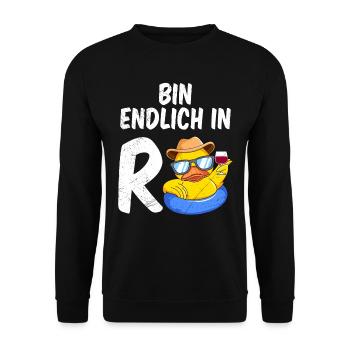 Rentner BIN ENDLICH IN R ENTE Lustiges Renten - Unisex Pullover - Schwarz - Vorne - Alina (178cm) & Michal (187cm)