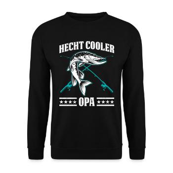 HECHT COOLER OPA Lustiges Hecht Angler Großvater - Unisex Pullover - Schwarz - Vorne - Alina (178cm) & Michal (187cm)