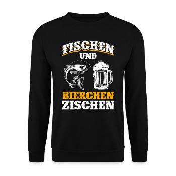 FISCHEN UND BIERCHEN ZISCHEN Lustiges Angler - Unisex Pullover - Schwarz - Vorne - Alina (178cm) & Michal (187cm)