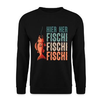 Angeln HIER HER FISCHI FISCHI FISCHI Lustiges - Unisex Pullover - Schwarz - Vorne - Alina (178cm) & Michal (187cm)