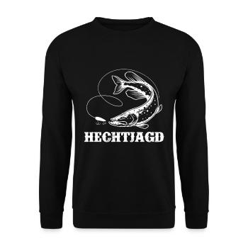 HECHT JAGD Lustiges Hecht Angeln Hobby Männer - Unisex Pullover - Schwarz - Vorne - Alina (178cm) & Michal (187cm)