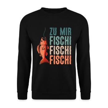 Angler Outfit ZU MIR FISCHI FISCHI FISCHI Lustiges - Unisex Pullover - Schwarz - Vorne - Alina (178cm) & Michal (187cm)
