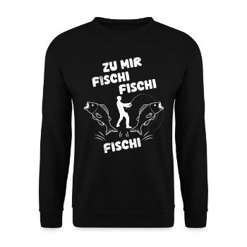 Angler Outfit ZU MIR FISCHI FISCHI FISCHI Lustiges - Unisex Pullover - Schwarz - Vorne - Alina (178cm) & Michal (187cm)
