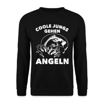 Angler COOLE JUNGS GEHEN ANGELN Lustiges - Unisex Pullover - Schwarz - Vorne - Alina (178cm) & Michal (187cm)
