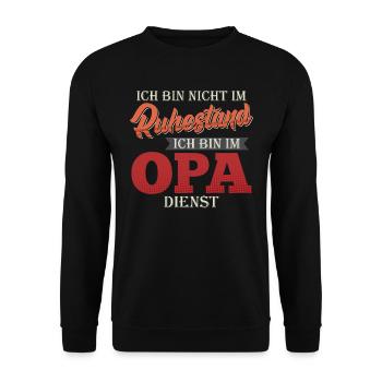 Opi BIN NICHT IM RUHESTAND BIN IM OPA DIENST - Unisex Pullover - Schwarz - Vorne - Alina (178cm) & Michal (187cm)