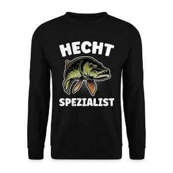 HECHT SPEZIALIST Lustiges Angler Outfit Hecht - Unisex Pullover - Schwarz - Vorne - Alina (178cm) & Michal (187cm)