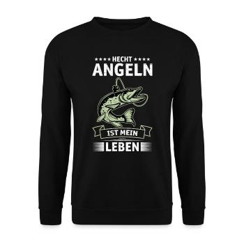HECHT ANGELN IST MEIN LEBEN Angler Outfit Hecht - Unisex Pullover - Schwarz - Vorne - Alina (178cm) & Michal (187cm)