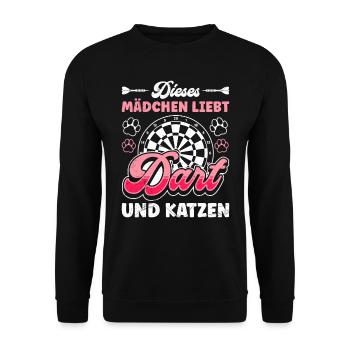 Dartspielerin DIESES MÄDCHEN LIEBT DART UND KATZEN - Unisex Pullover - Schwarz - Vorne - Alina (178cm) & Michal (187cm)