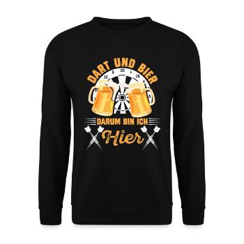 DARTS UND BIER DRUM BIN ICH HIER Lustiges - Unisex Pullover - Schwarz - Vorne - Alina (178cm) & Michal (187cm)