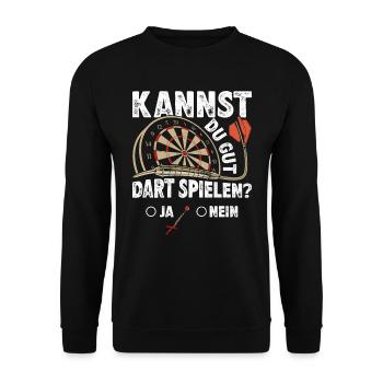 Dart Spieler KANNST DU GUT DART SPIELEN? Lustiges - Unisex Pullover - Schwarz - Vorne - Alina (178cm) & Michal (187cm)
