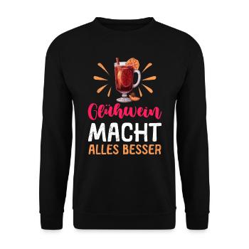 GLÜHWEIN MACHT ALLES BESSER Lustiges Glühwein - Unisex Pullover - Schwarz - Vorne - Alina (178cm) & Michal (187cm)