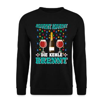 ADVENT ADVENT DIE KEHLE BRENNT Lustiges Glühwein - Unisex Pullover - Schwarz - Vorne - Alina (178cm) & Michal (187cm)
