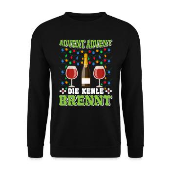 ADVENT ADVENT DIE KEHLE BRENNT Lustiges Glühwein - Unisex Pullover - Schwarz - Vorne - Alina (178cm) & Michal (187cm)