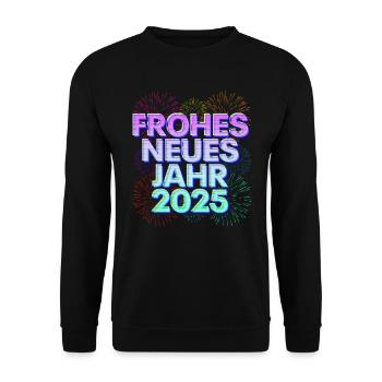 Silvester HAPPY NEW YEAR 2025 Silvester Party - Unisex Pullover - Schwarz - Vorne - Alina (178cm) & Michal (187cm)