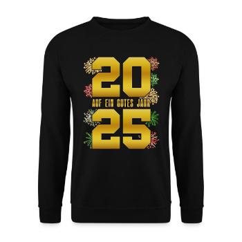 Feuerwerk AUF EIN FROHES JAHR 2025 Silvester - Unisex Pullover - Schwarz - Vorne - Alina (178cm) & Michal (187cm)