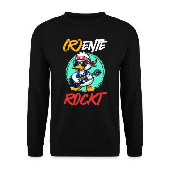 R ENTE ROCKT Lustiges Ruhestand Rentner - Unisex Pullover - Schwarz - Vorne - Alina (178cm) & Michal (187cm)